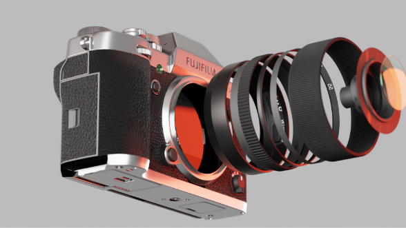 fujifilm camera blender render asembly mid shot