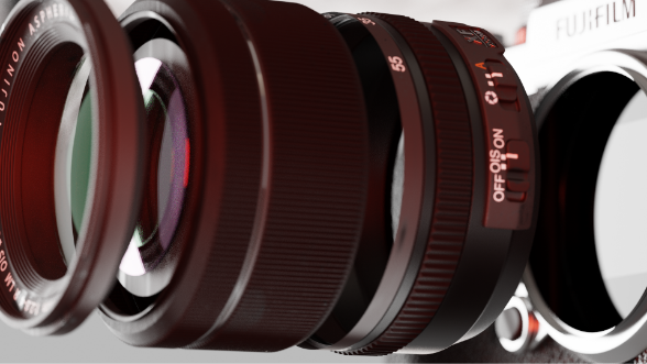fujifilm camera blender render asembly close up