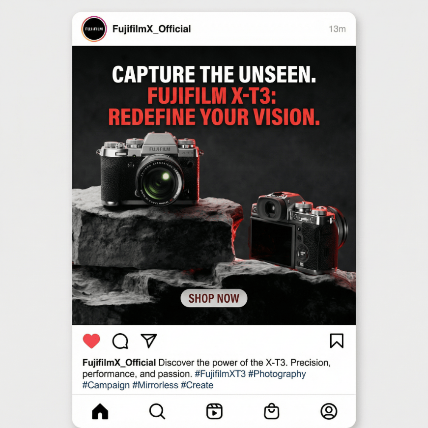 fujifilm xt3 cinematic 3d render marketing social media