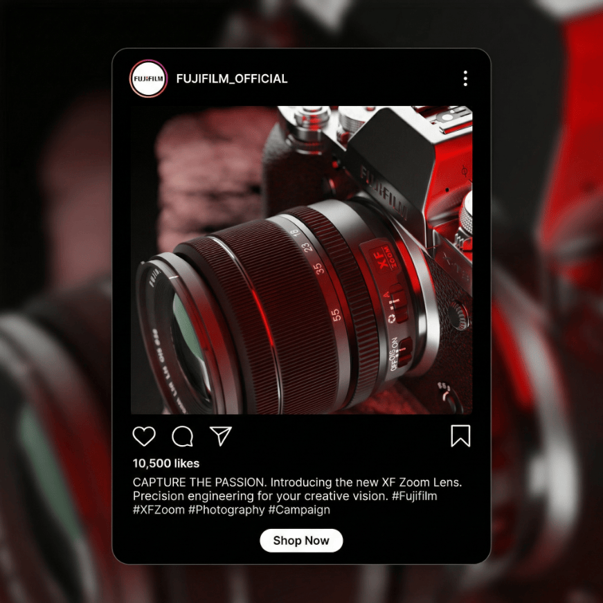 fujifilm xt3 cinematic 3d render marketing social media post