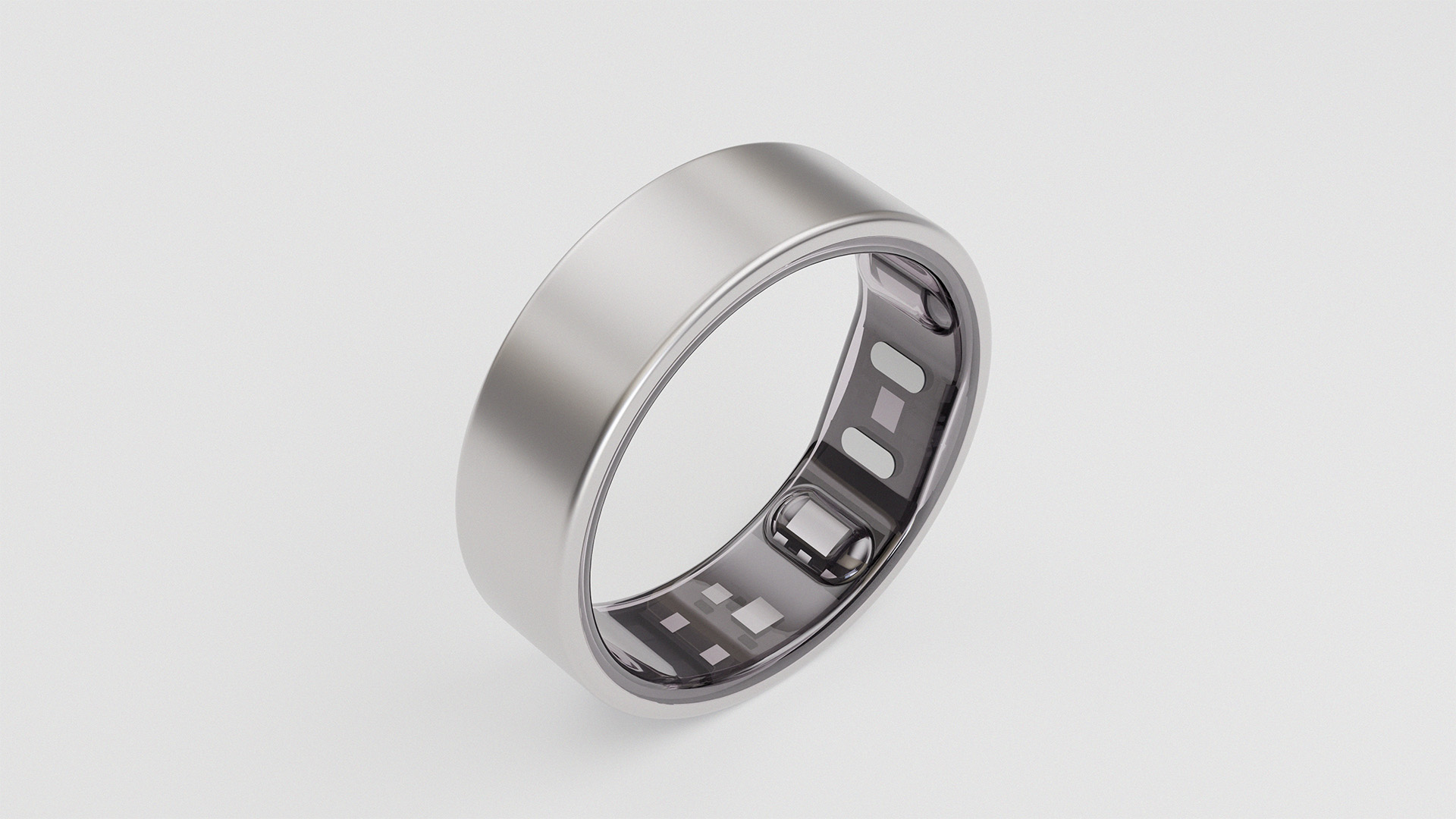 Silver Reebok Smart Ring 3D render top angle perspective