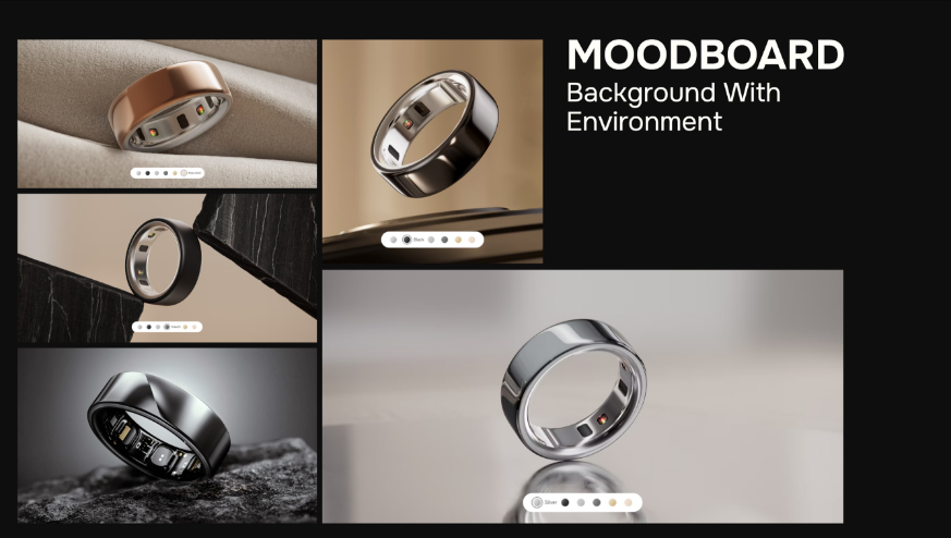 Reebok Smart Ring 3D render on wood surface with warm lighting environment